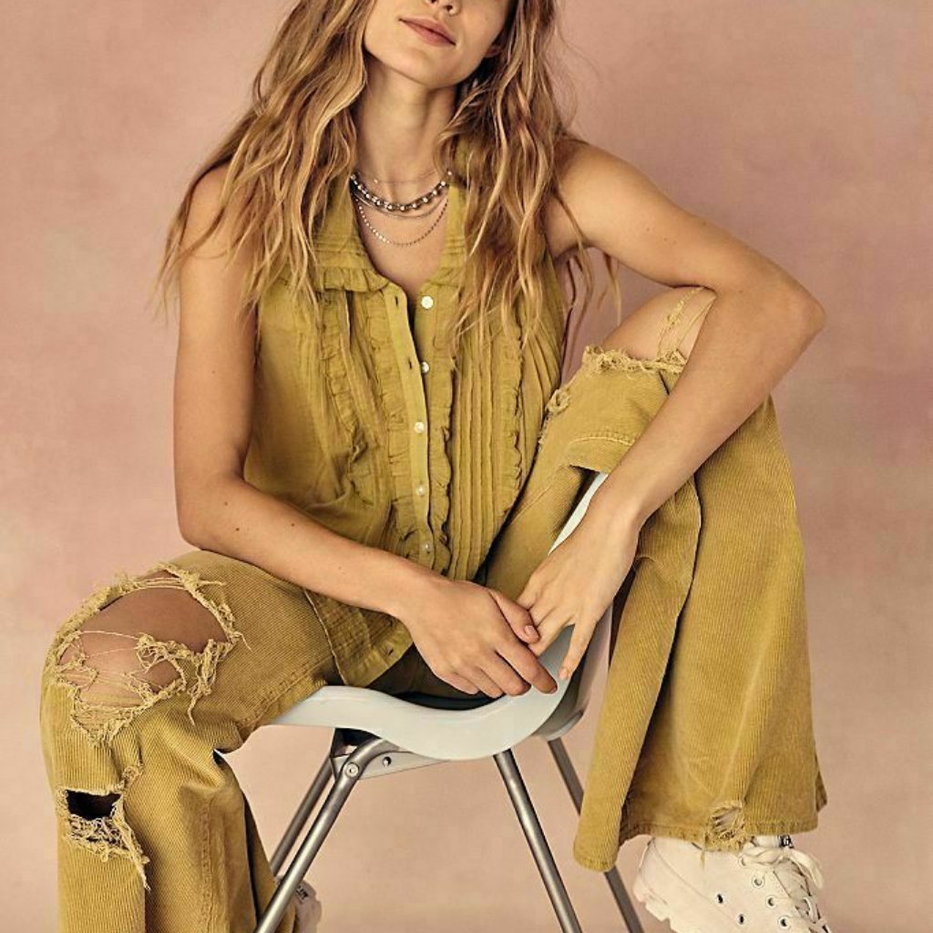 Free People Florence Buttodown Blouse Shirt Top New L